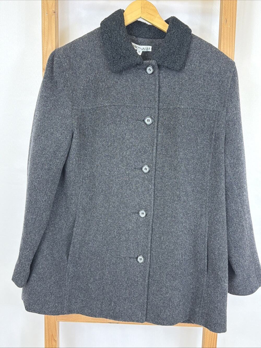 Jason Kole Gray Long Sleeve Pockets Button Up Lined Wool Jacket #1583 Size MED